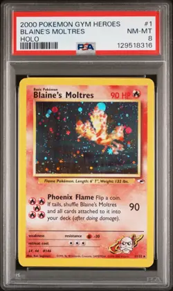 Pokemon PSA 8 Blaine's Moltres 1/132 Gym Heroes Holo Unlimited 2000 New Cert - Image 2