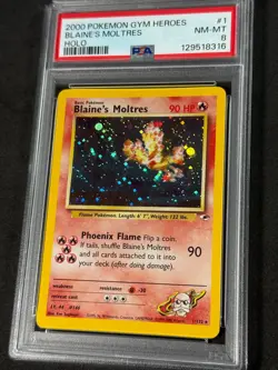 Pokemon PSA 8 Blaine's Moltres 1/132 Gym Heroes Holo Unlimited 2000 New Cert - Image 3