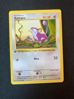 Pokemon 1999 Base Set 1st Edition Shadowless Rattata #61 LP-NM - Image 1