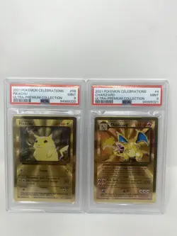 PSA 9 - 2021 Pokemon Celebrations UPC PIKACHU & CHARIZARD METAL SEQUENTIAL SET - Image 1
