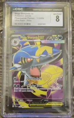 Pokemon Mega Sharpedo EX - 113/094 - Phantasmal Flames Holo - CGC 8 (2025) - Image 1
