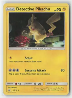 Detective Pikachu 10/18 Rare Detective Pikachu Pokemon Holo Lightly Played - Image 1