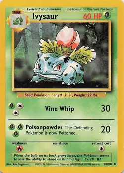 Ivysaur - Pokemon Uncommon 1999 Base Set Unlimited 30/102 NM - Image 1
