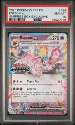 2025 Pokemon Prismatic Evolutions Espeon ex Surprise Box Promo 034/131 PSA 10 - Image 1