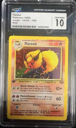 Pokemon TCG Flareon Jungle 3/64 Holo Unlimited Rare 1st Edition Mint CGC 10 🚀 - Image 1