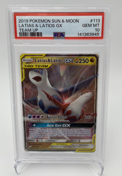 2019 POKEMON SUN & MOON TEAM UP TAG TEAM LATIAS & LATIOS GX #113 PSA 10 GEM MINT - Image 1