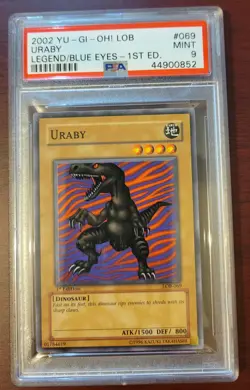PSA 9 MINT Yu-Gi-Oh! Legend of Blue Eyes White Dragon Uraby #LOB-069 1st Edition - Image 1
