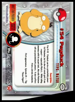 1999 Topps Pokemon Tv Animation #54 Psyduck Black Logo Foil - Image 2