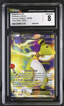 CGC 8 Ampharos EX 2015 Ancient Origins 87/98 Ultra Rare Holo Pokemon Card - Image 1