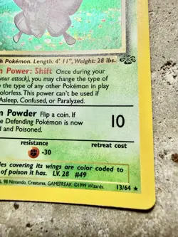 1999 Pokemon Jungle Venomoth Holo Rare 13/64 Unlimited WOTC Trading Card - Image 3