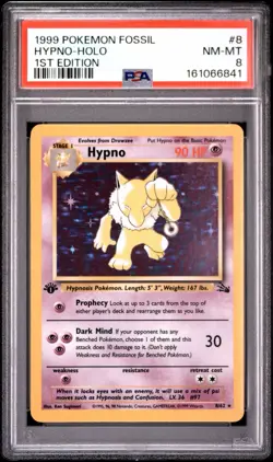 1999 POKEMON FOSSIL 1ST EDITION #8 HYPNO-HOLO PSA 8 - Image 1