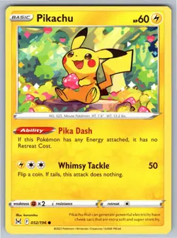 Pikachu 052/196 Common Lost Origin Pokemon - Image 1
