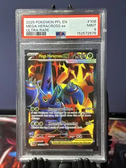 2025 POKEMON PFL EN-PHANTASMAL FLAMES ULTRA RARE #108 MEGA HERACROSS EX PSA 9 - Image 1