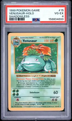 1999 POKEMON GAME BASE SET SHADOWLESS #15 VENUSAUR-HOLO PSA 4 - Vintage WOTC - Image 1