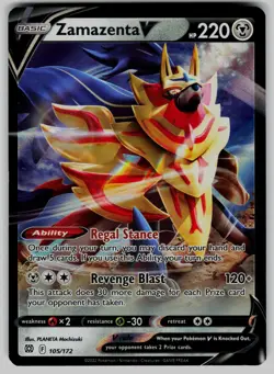 Zamazenta V 105/172 Holo V Rare Brilliant Stars Pokemon Near Mint - Image 1