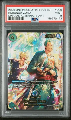 2026 ONE PIECE OP14-EB04-THE AZURE SEA'S SEVEN ALT ART #006 RORONOA ZORO PSA 9 - Image 1