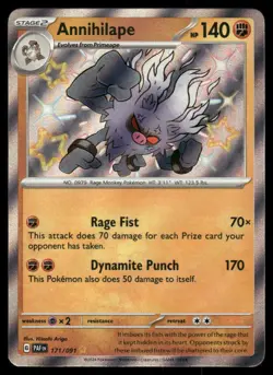 Pokemon Cards Annihilape 171/091 Paldean Fates Shiny Rare NM - Image 1