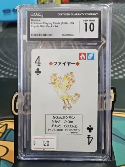 1996 Pokemon Toyota Netz Deck Playing Cards Moltres CGC 10 4 Clubs - Image 1