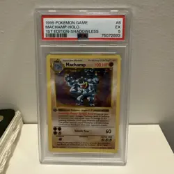PSA 5 Machamp 1st Edition Shadowless Holo Rare Base Set 1999 Pokemon Card #8 - Image 1