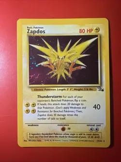 Pokemon TCG Zapdos Holo Rare Card 15/62 Fossil MP WOTC - Image 1