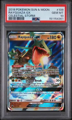 2018 POKEMON SUN & MOON CELESTIAL STORM #109 RAYQUAZA GX PSA 10 - Image 1
