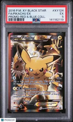 2016 Pokemon XY Black Star Promo Pikachu EX Promo-Red Blue Coll. Fa PSA 5 #XY124 - Image 1