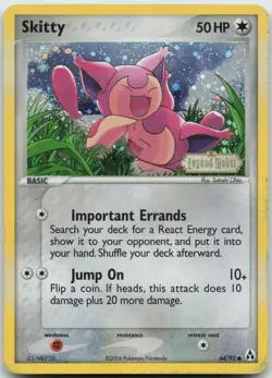 Skitty 64/92 Common Legend Maker Pokemon Reverse Holo MP SWIRL! - Image 1