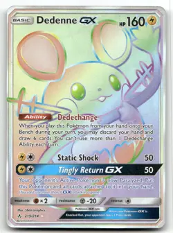 Dedenne GX 219/214 Rainbow Rare Unbroken Bonds Pokemon Holo Near Mint - Image 1
