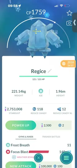Pokemon Go Legendary Regice ( Normal ) ( 2018 ) - Image 1