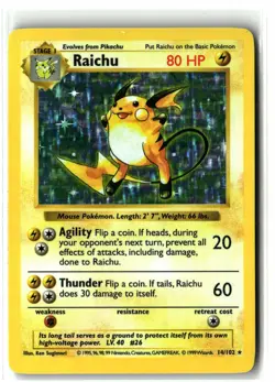 1999 Raichu ⭐ 14/102 Holo WOTC Vintage Rare Base Set Shadowless Pokemon NM - Image 1