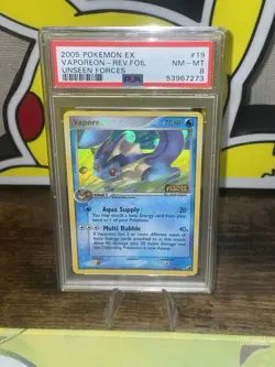 Pokemon 2005 Unseen Forces Vaporeon 19/115 Reverse Holo PSA 8 English! - Image 1