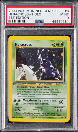 2000 POKEMON NEO GENESIS 1ST EDITION #6 HERACROSS-HOLO PSA 9 - Image 1