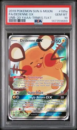 PSA 10 Gem DEDENNE GX 2019 POKEMON S&M UNBROKEN BONDS TRAINERS TOOLKIT #195A - Image 1