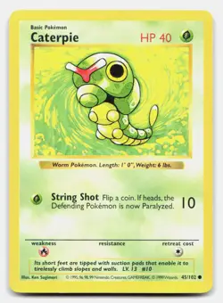 Caterpie 45/102 Common Base Set Shadowless Pokemon Unlimited LP - Image 1