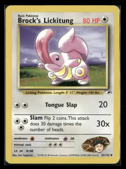 Brock's Lickitung 41/132 Uncommon Gym Heroes Pokemon Unlimited Lightly Played - Image 1