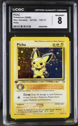 CGC 8 NM/MINT Pichu 12/111 Neo Genesis 1st Edition Holo Swirl Pokemon Card - Image 1