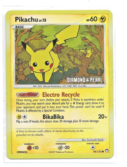 Pokemon Pikachu 94/123 Diamond and Pearl Burger King Stamped Reverse Holo - Image 1