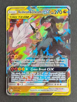 Reshiram & Zekrom GX 157/236 Cosmic Eclipse Full Art Holo - Pokemon TCG Card - Image 1
