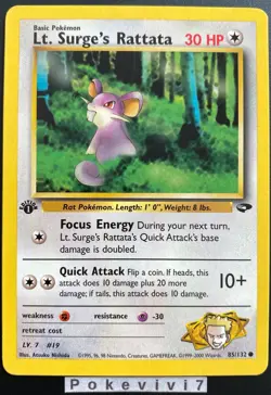Pokemon Card LT. SURGE'S RATTATA 85/132 Gym Challenge Wizard EDITION 1 NM - Image 1
