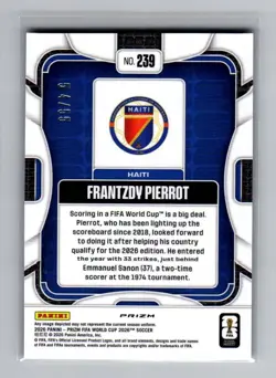 2026 Panini Prizm World Cup Frantzdy Pierrot Blue Wave Soccer Card 54/55 - Image 2