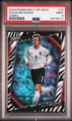 2023 PANINI THE NATIONAL VIP GOLD DAVID BECKHAM ENGLAND ZEBRA SSP PSA 9 ENGLAND - Image 1