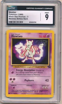 1999 Pokemon Black Star Promo Mewtwo 3 WB First Movie CGC 9 Mint - Image 1