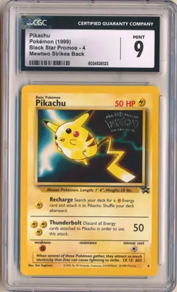 1999 Pokemon Black Star Promo Pikachu 4 WB First Movie CGC 9 Mint - Image 1