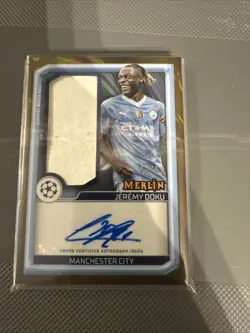 Jeremy Doku Topps Merlin 2023/24 Match Ball Relic Gold Refractor /50 Man City - Image 1