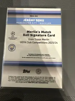 Jeremy Doku Topps Merlin 2023/24 Match Ball Relic Gold Refractor /50 Man City - Image 2