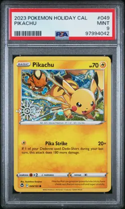 Mint Pikachu 2023 Pokemon 049/195 Snowflake Stamped Holiday Calendar PSA 9 - Image 1