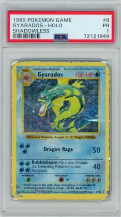1999 Pokemon Game Gyarados Holo #6 Shadowless PSA 1 - Image 1