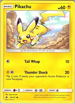 Pikachu 40/147 Burning Shadows Pokemon NM - Image 1