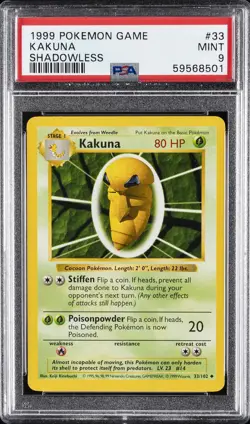 1999 POKEMON GAME SHADOWLESS #33 KAKUNA PSA 9 - Image 1