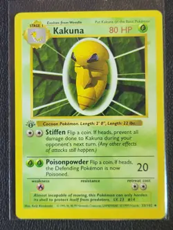 Pokemon TCG Kakuna #33 1st Edition Base Set Uncommon Grass NM - Image 1
